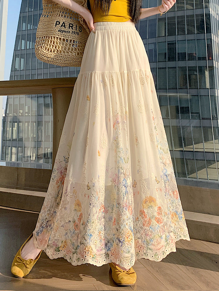 Floral Embroidered Maxi Skirt