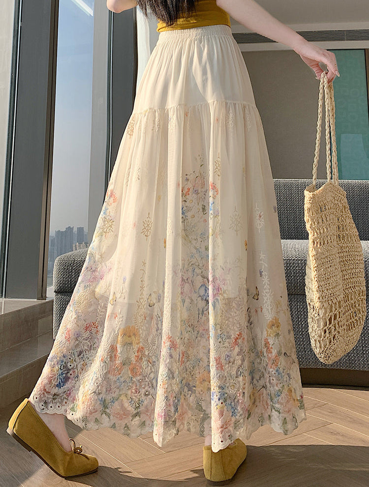 Floral Embroidered Maxi Skirt