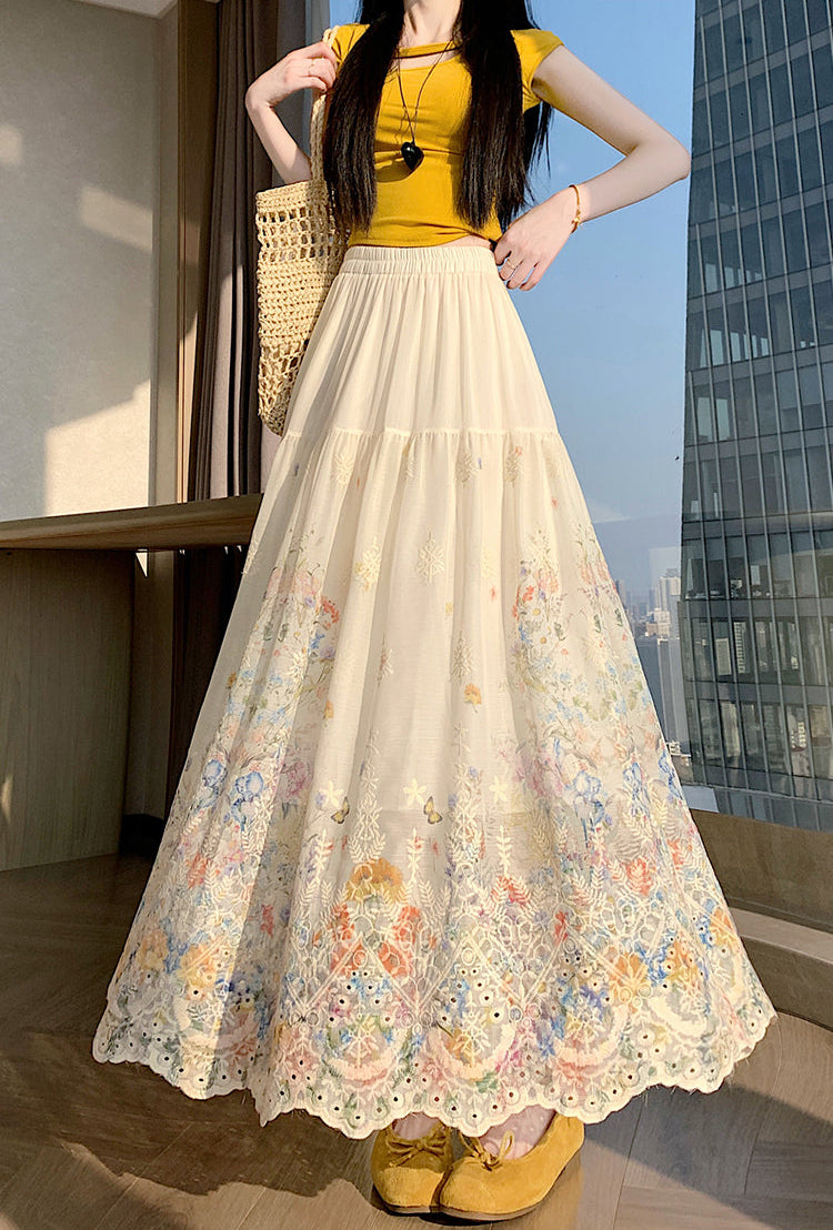 Floral Embroidered Maxi Skirt