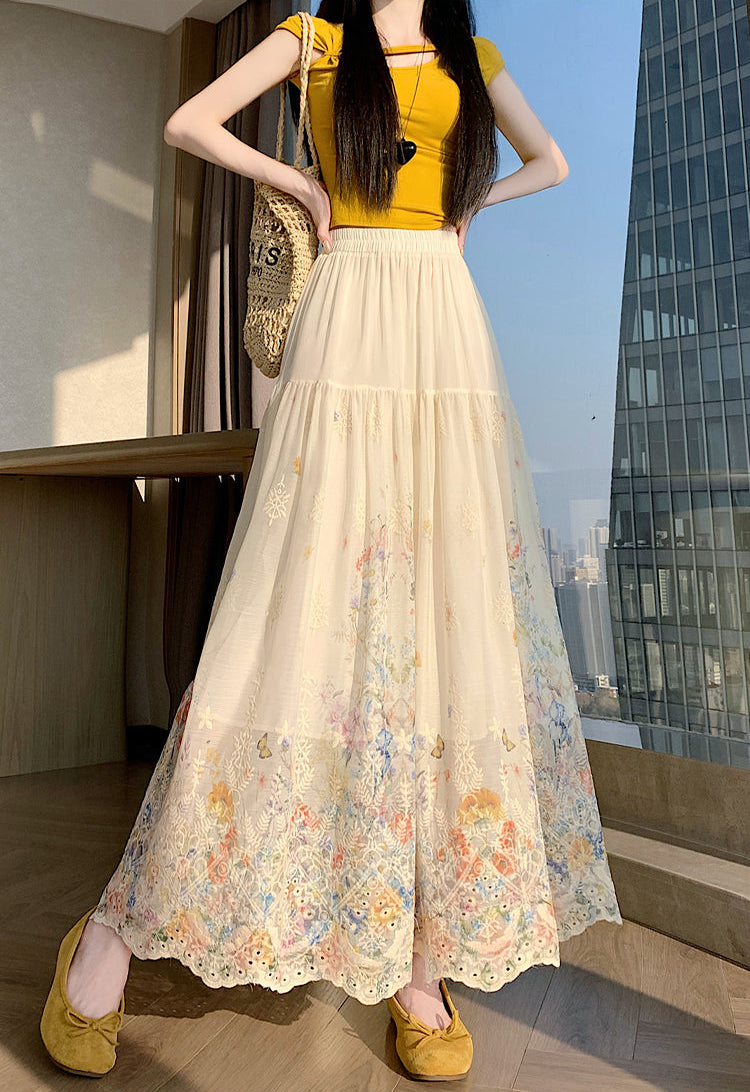 Floral Embroidered Maxi Skirt