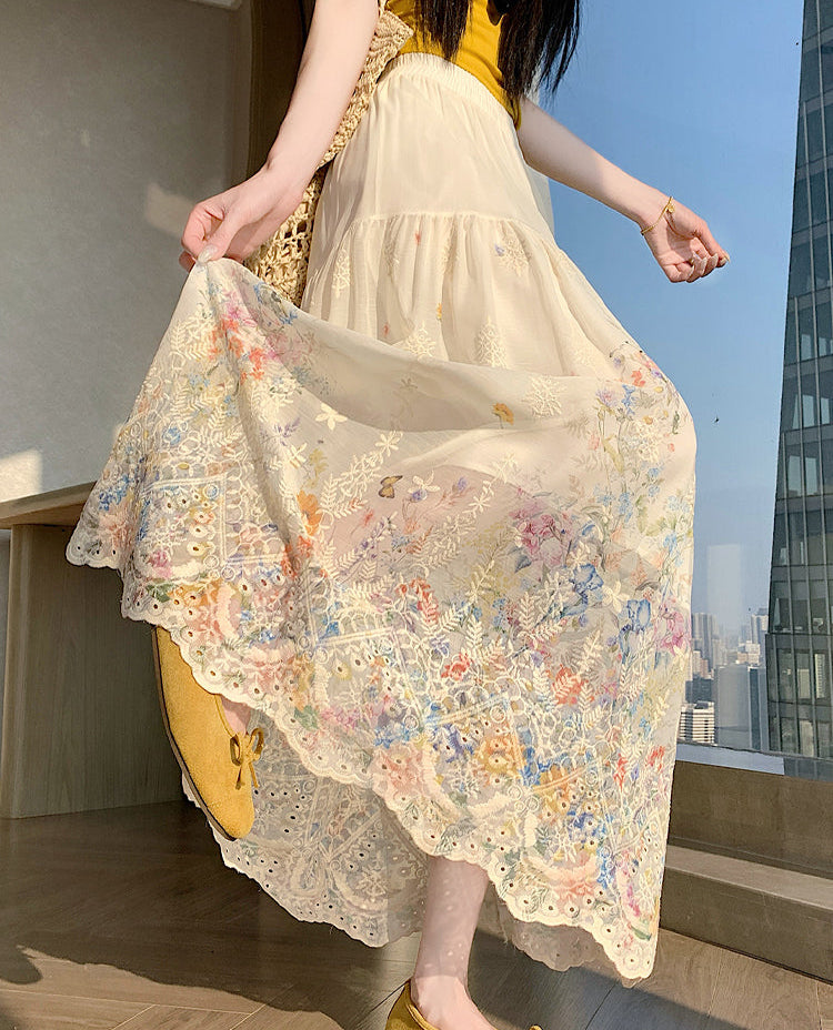 Floral Embroidered Maxi Skirt