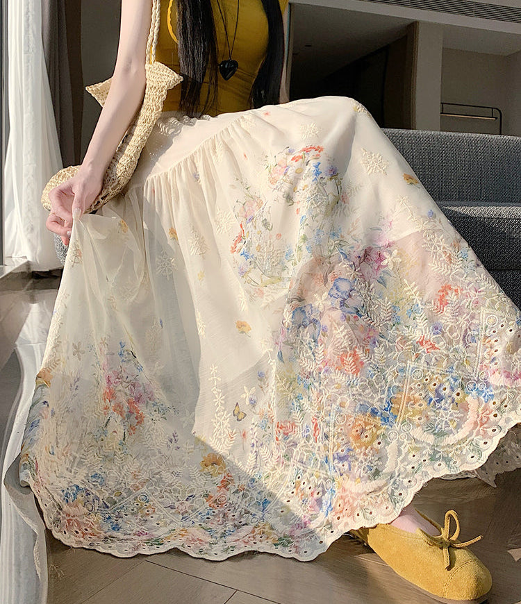Floral Embroidered Maxi Skirt
