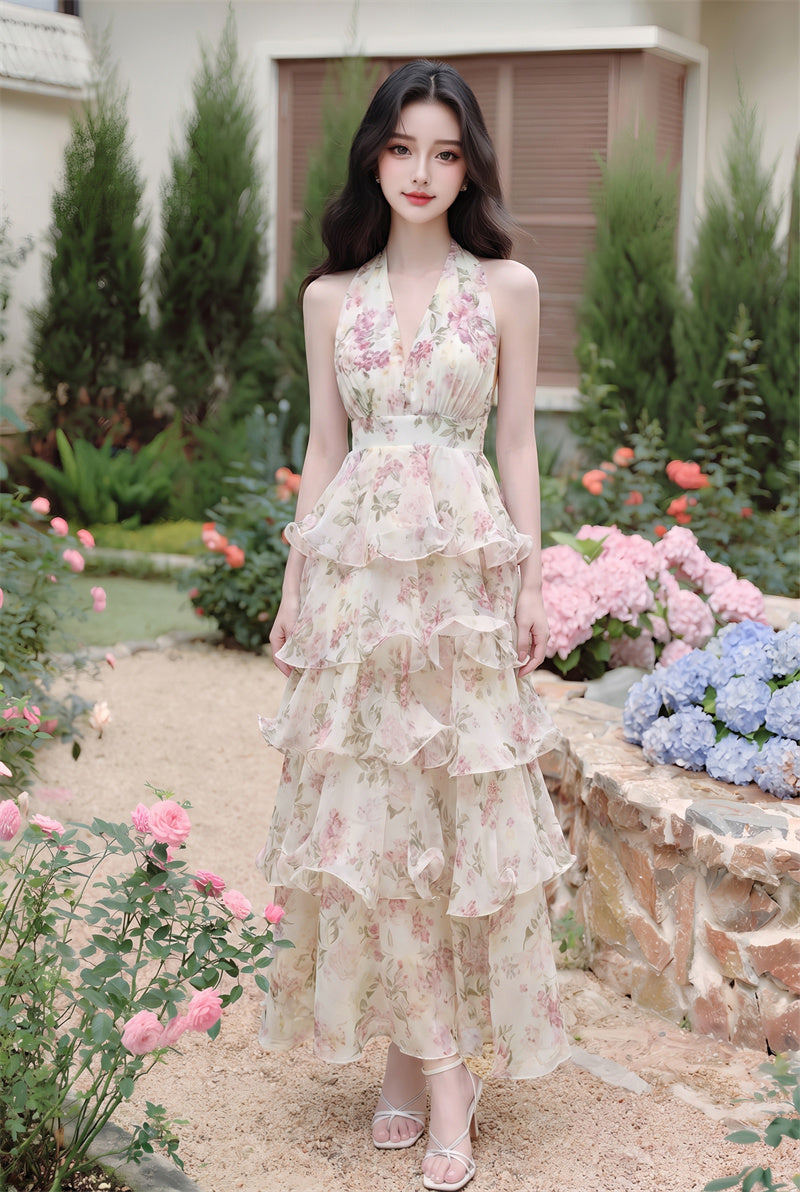 Fairycore Floral Ruffle Maxi