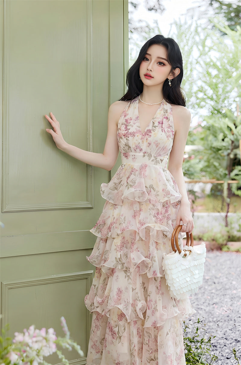 Fairycore Floral Ruffle Maxi