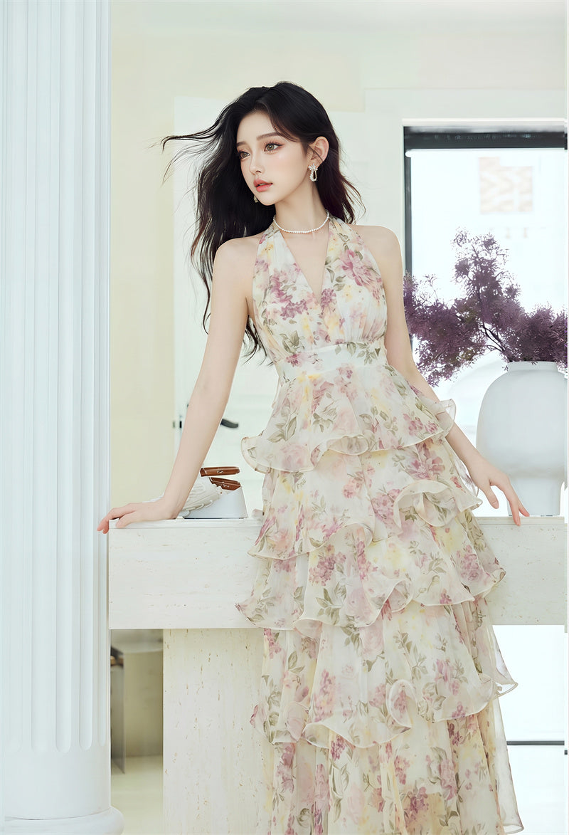 Fairycore Floral Ruffle Maxi