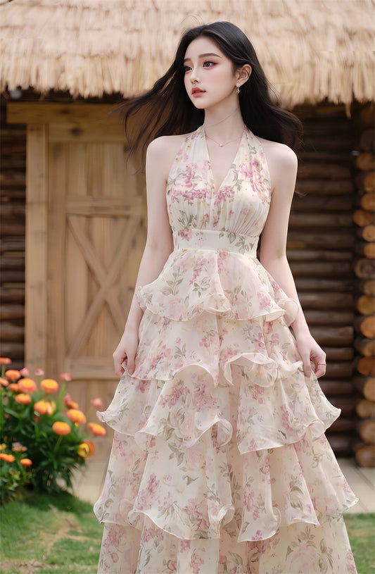 Fairycore Floral Ruffle Maxi