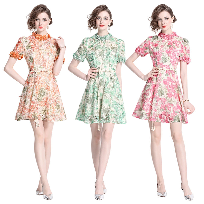 Floral Lace High Neck Mini Dress