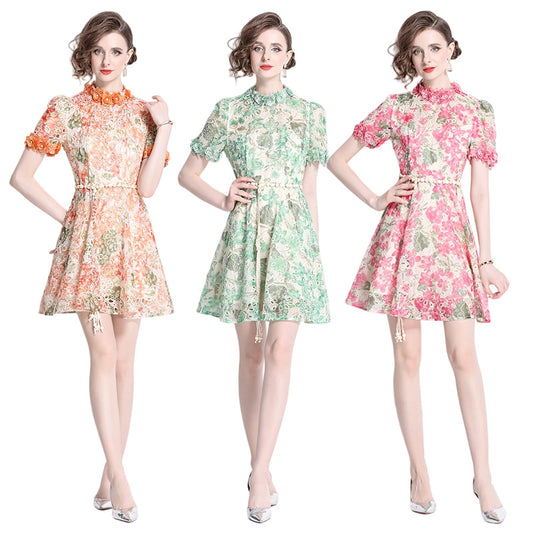 Floral Lace High Neck Mini Dress