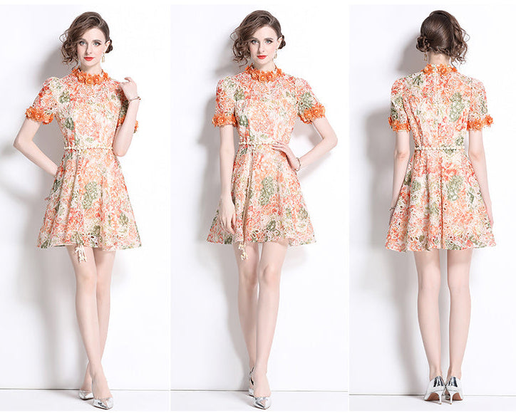 Floral Lace High Neck Mini Dress