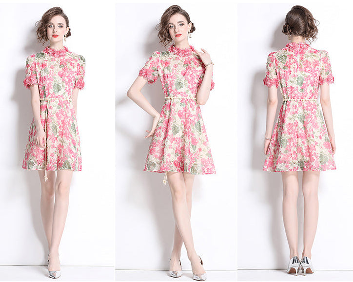Floral Lace High Neck Mini Dress