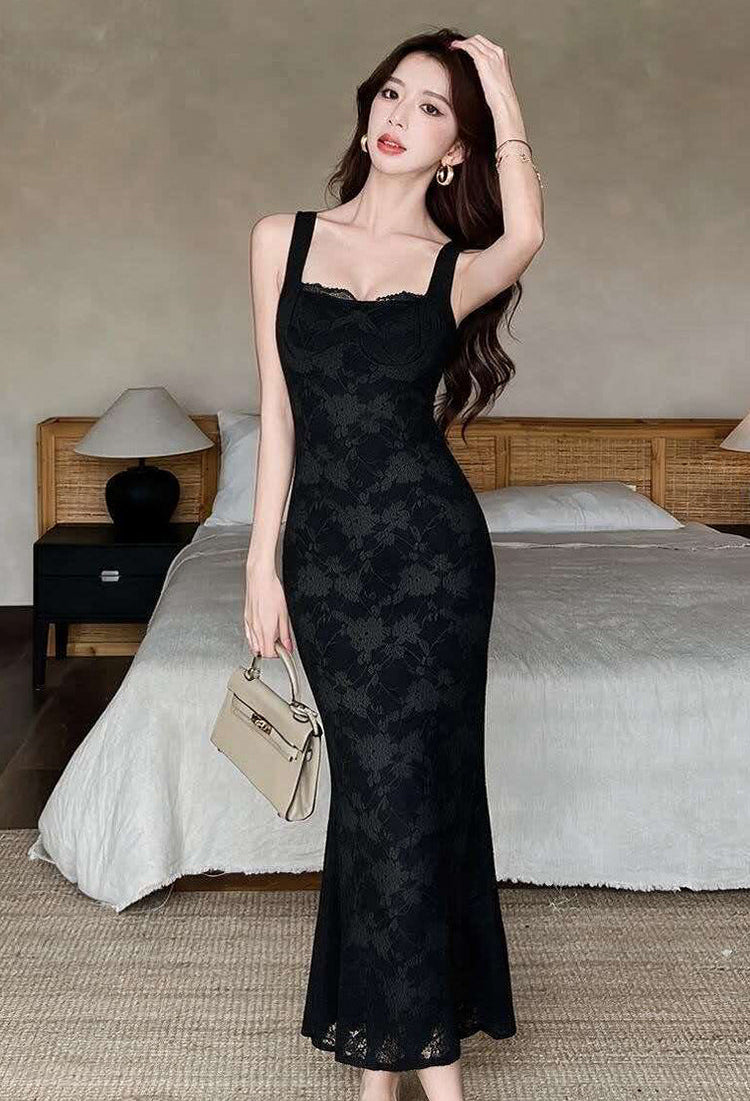 Floral Lace Square Neck Maxi Dress