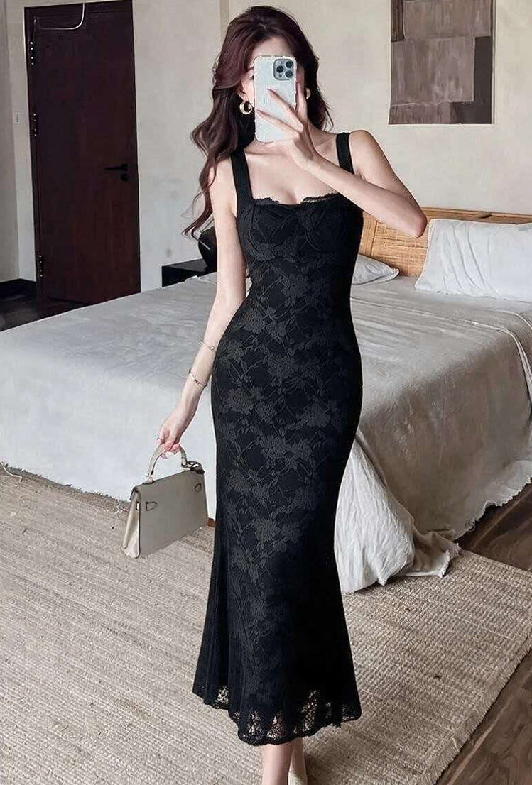 Floral Lace Square Neck Maxi Dress
