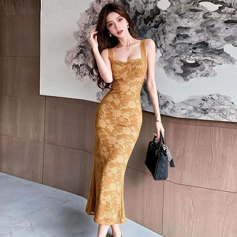 Floral Lace Square Neck Maxi Dress
