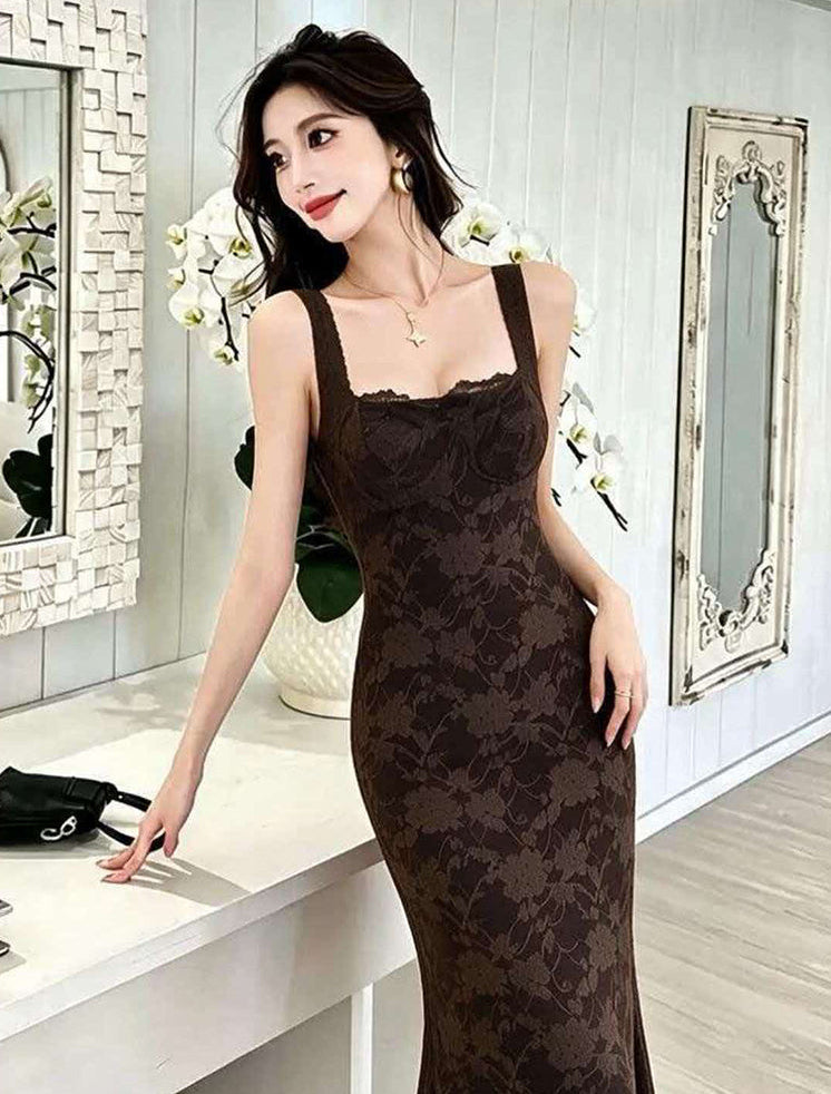 Floral Lace Square Neck Maxi Dress