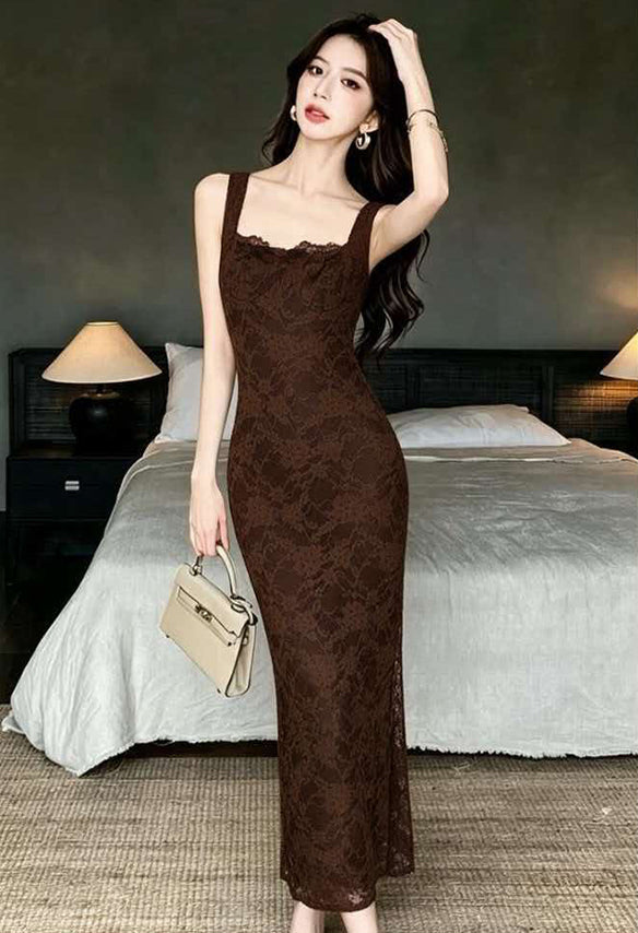 Floral Lace Square Neck Maxi Dress