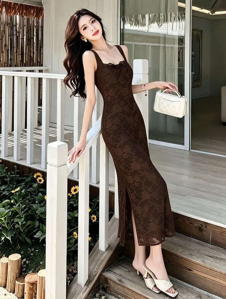 Floral Lace Square Neck Maxi Dress