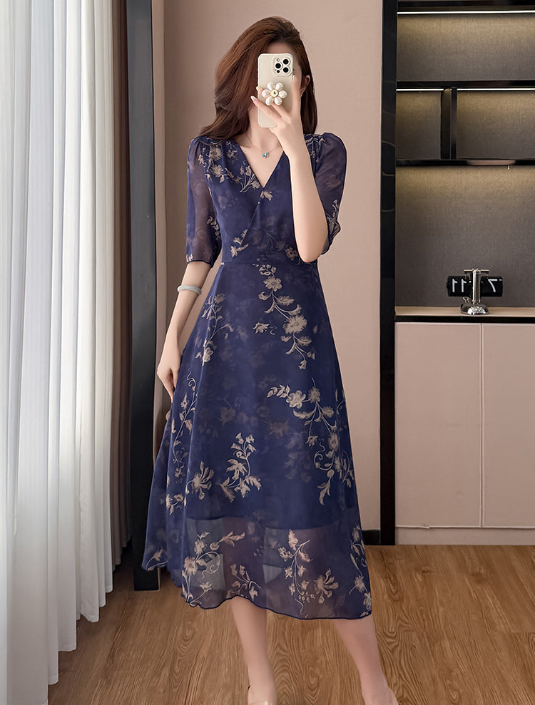 Vintage-Style Navy Floral Dress