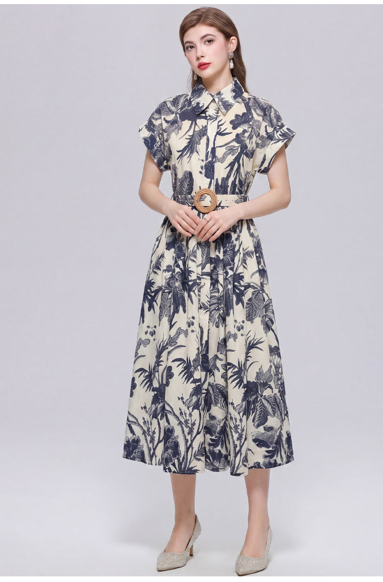 Vintage Charcoal Toile Midi Dress