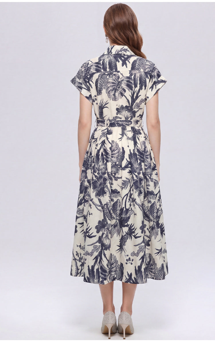 Vintage Charcoal Toile Midi Dress