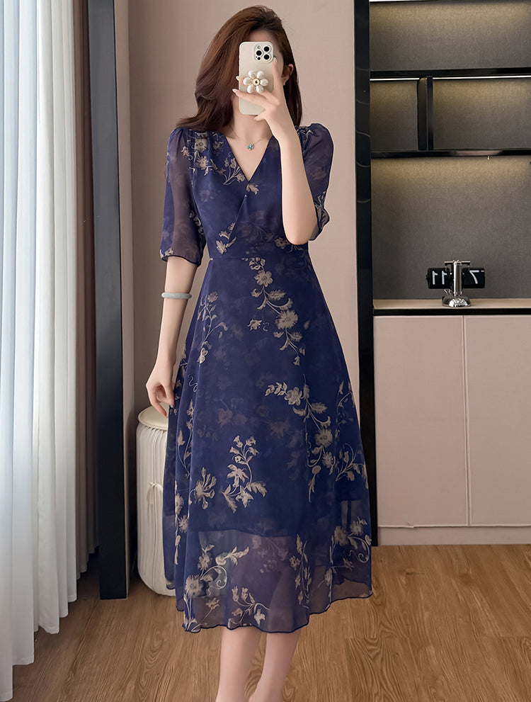 Vintage-Style Navy Floral Dress