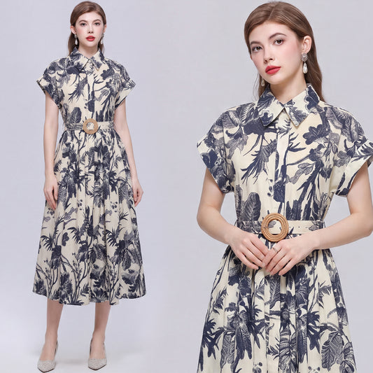 Vintage Charcoal Toile Midi Dress