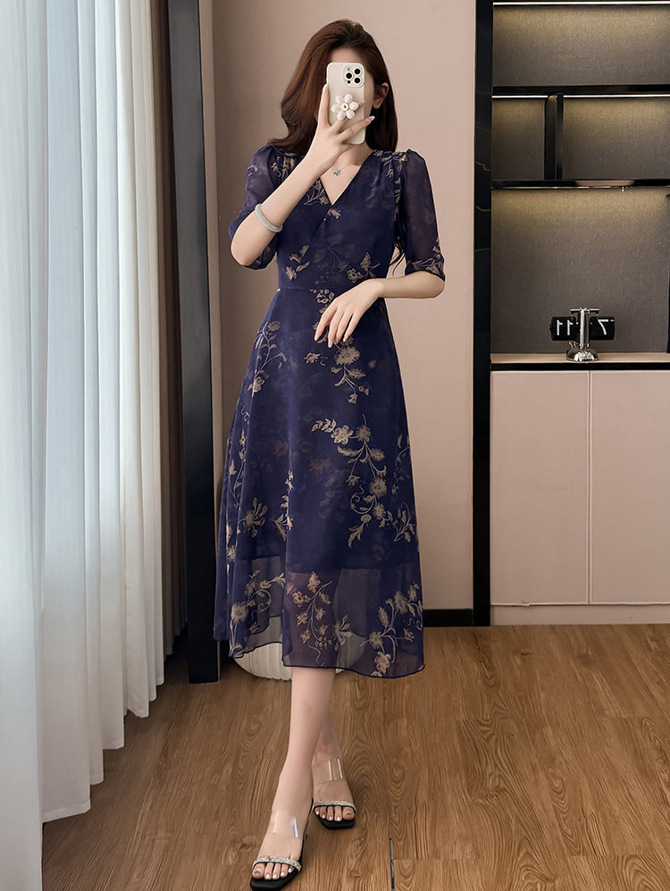 Vintage-Style Navy Floral Dress