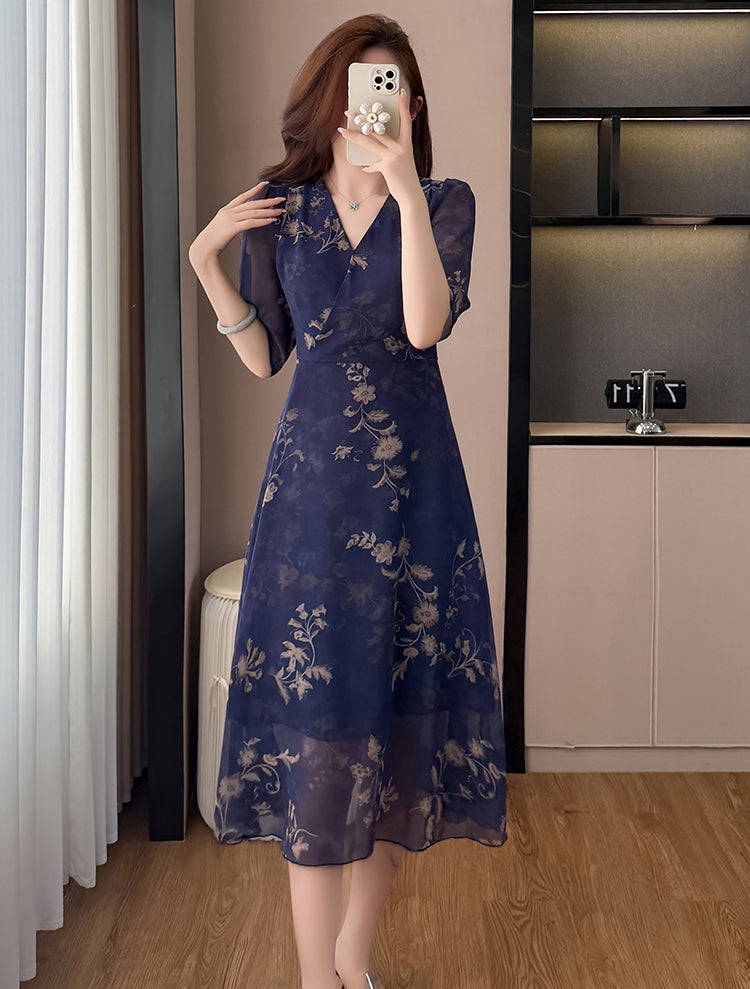 Vintage-Style Navy Floral Dress