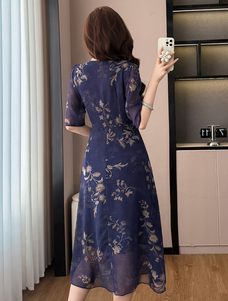 Vintage-Style Navy Floral Dress