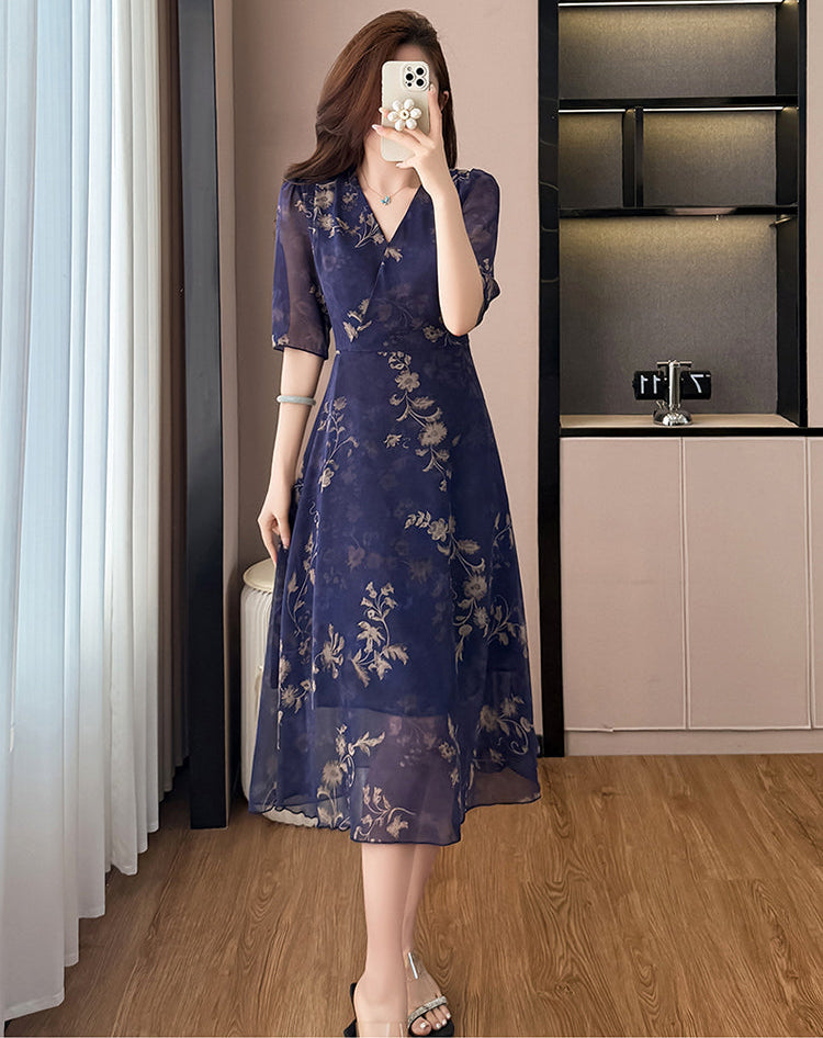 Vintage-Style Navy Floral Dress