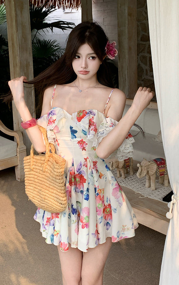 Floral Print Off-Shoulder Dress - Floral Mini Dress And Floral Maxi Dress