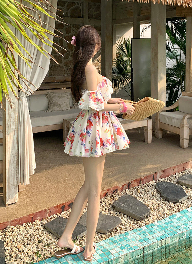 Floral Print Off-Shoulder Dress - Floral Mini Dress And Floral Maxi Dress
