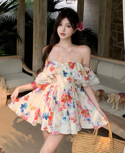 Floral Print Off-Shoulder Dress - Floral Mini Dress And Floral Maxi Dress