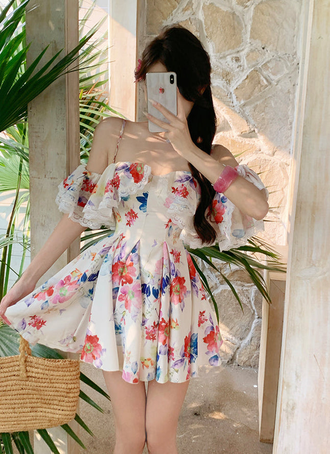 Floral Print Off-Shoulder Dress - Floral Mini Dress And Floral Maxi Dress