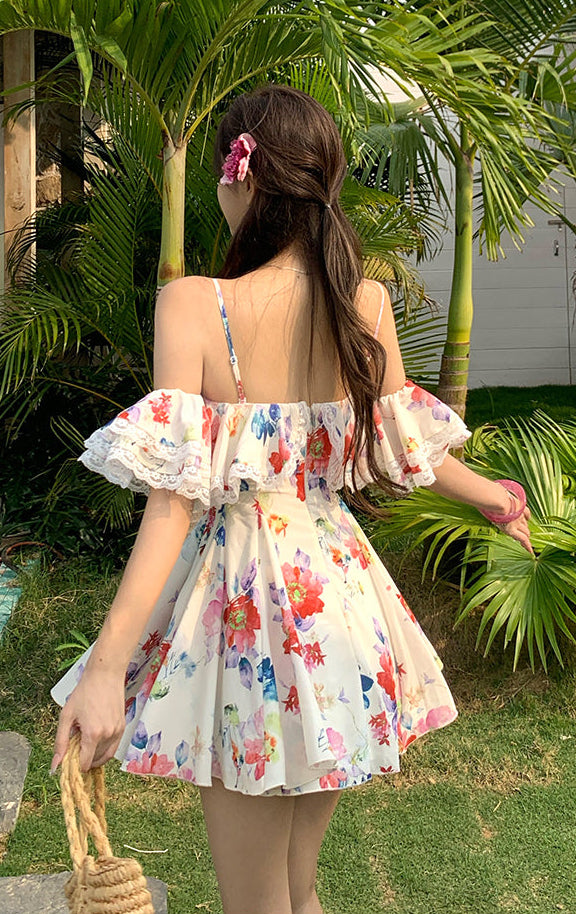 Floral Print Off-Shoulder Dress - Floral Mini Dress And Floral Maxi Dress