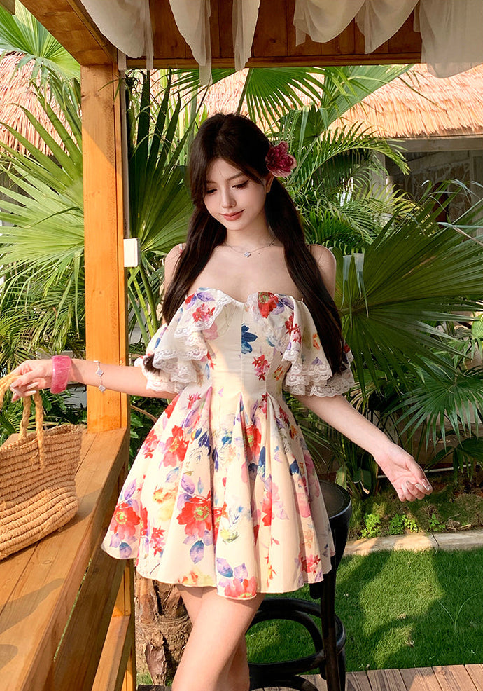 Floral Print Off-Shoulder Dress - Floral Mini Dress And Floral Maxi Dress