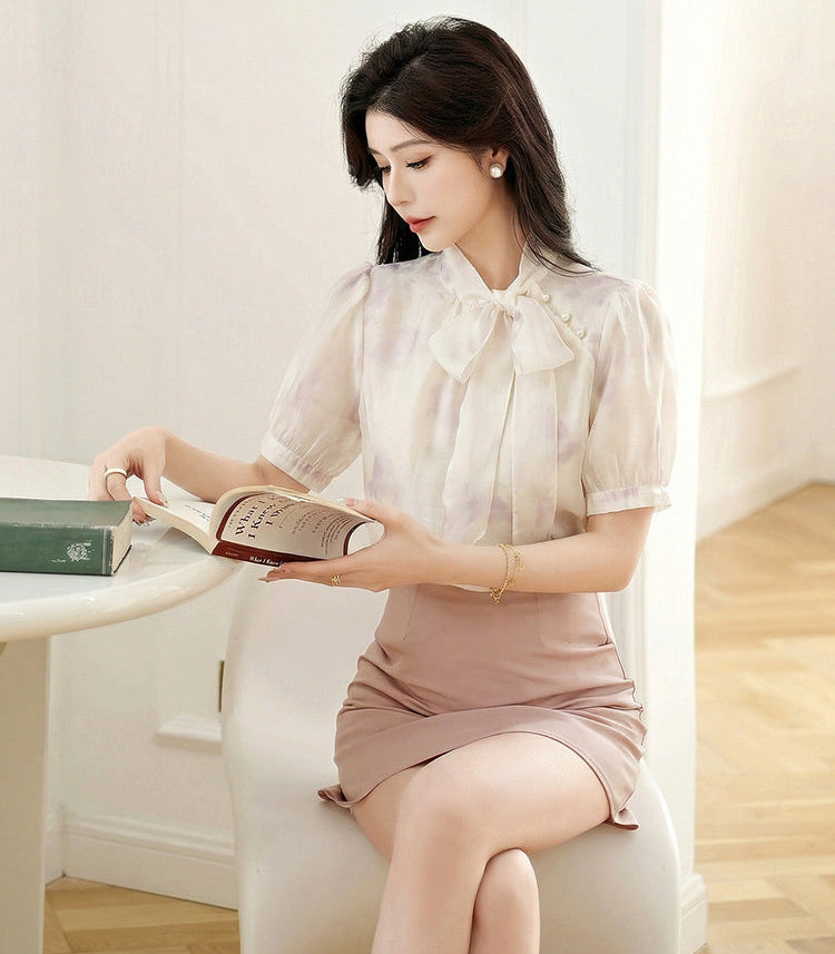 Watercolor Floral Pussy-Bow Blouse
