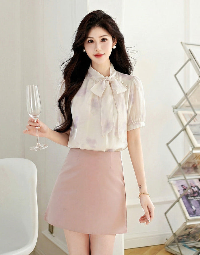 Watercolor Floral Pussy-Bow Blouse