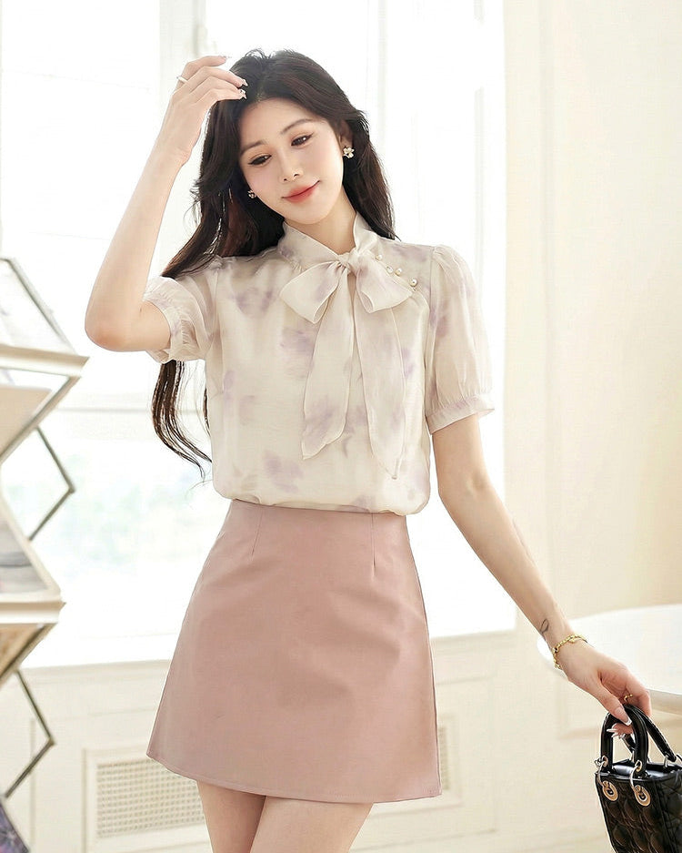 Watercolor Floral Pussy-Bow Blouse