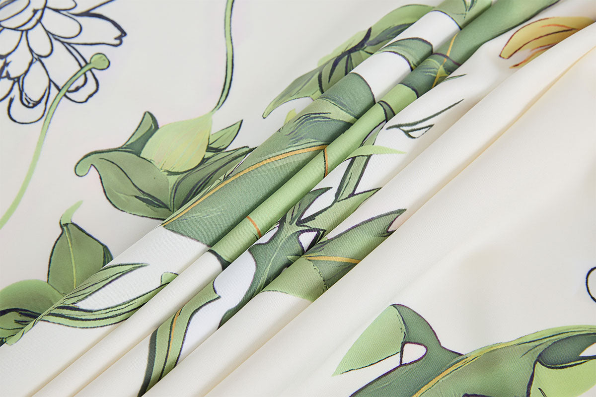 Floral Sketch Pleated A-Line Midi Dress