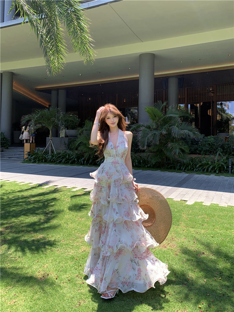 Vintage Floral Petal-Layered Sundress