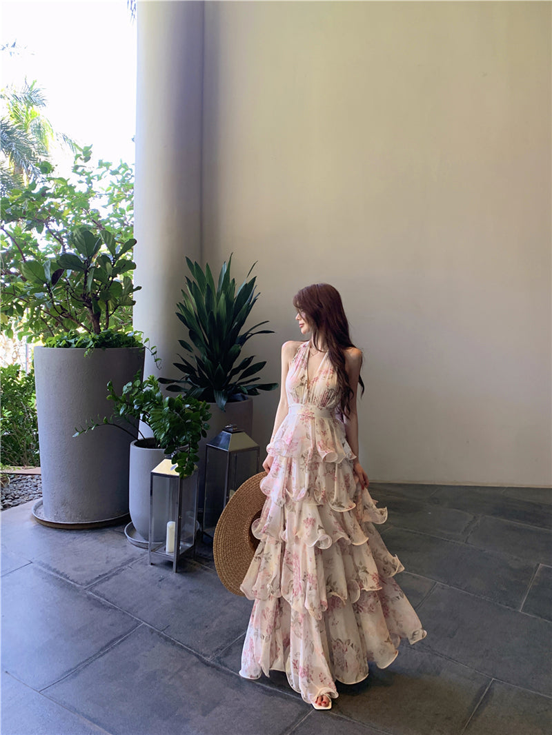 Vintage Floral Petal-Layered Sundress