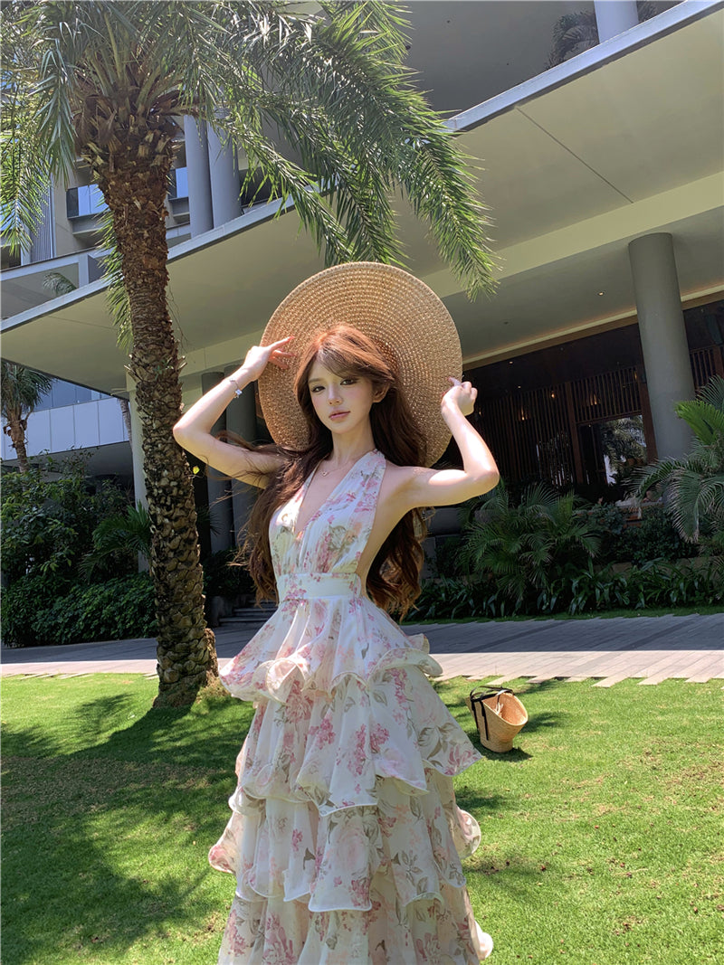 Vintage Floral Petal-Layered Sundress