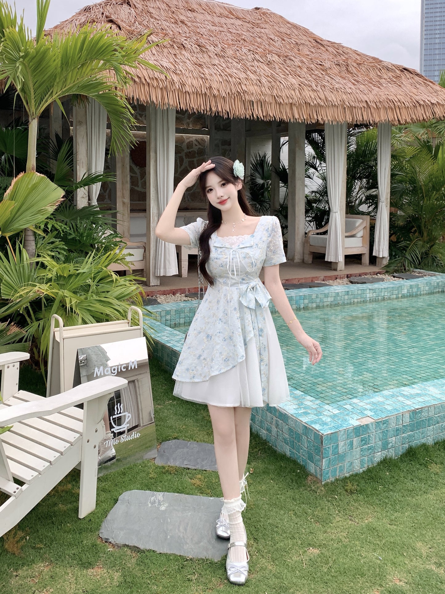 Pastle Floral Mesh Layered Dress