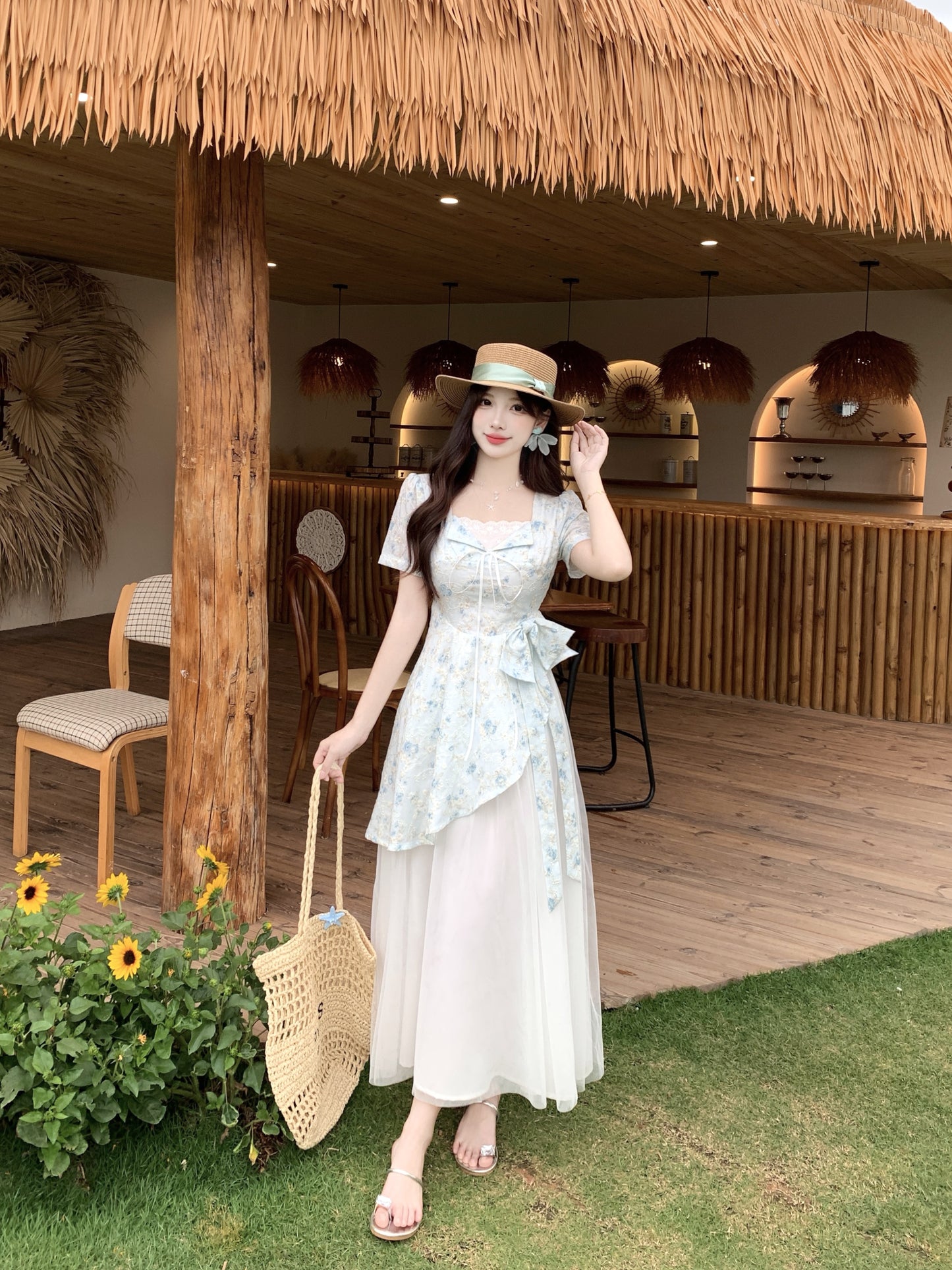 Pastle Floral Mesh Layered Dress
