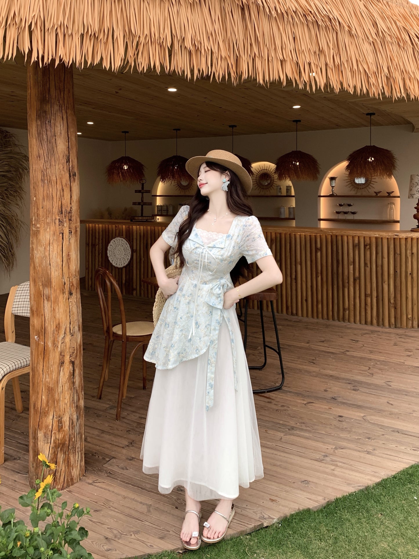 Pastle Floral Mesh Layered Dress