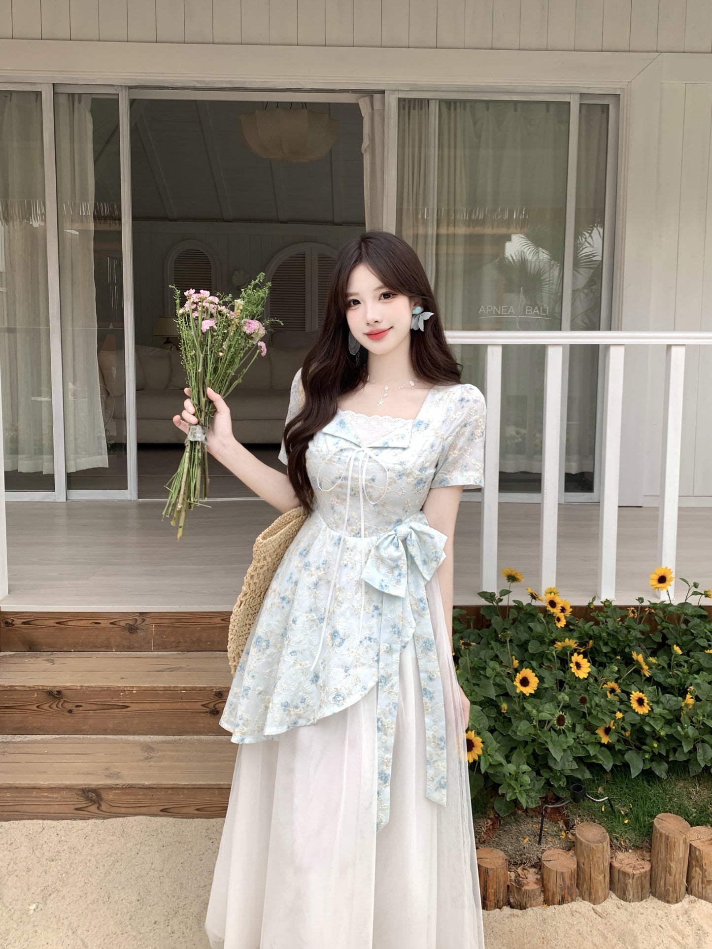 Pastle Floral Mesh Layered Dress