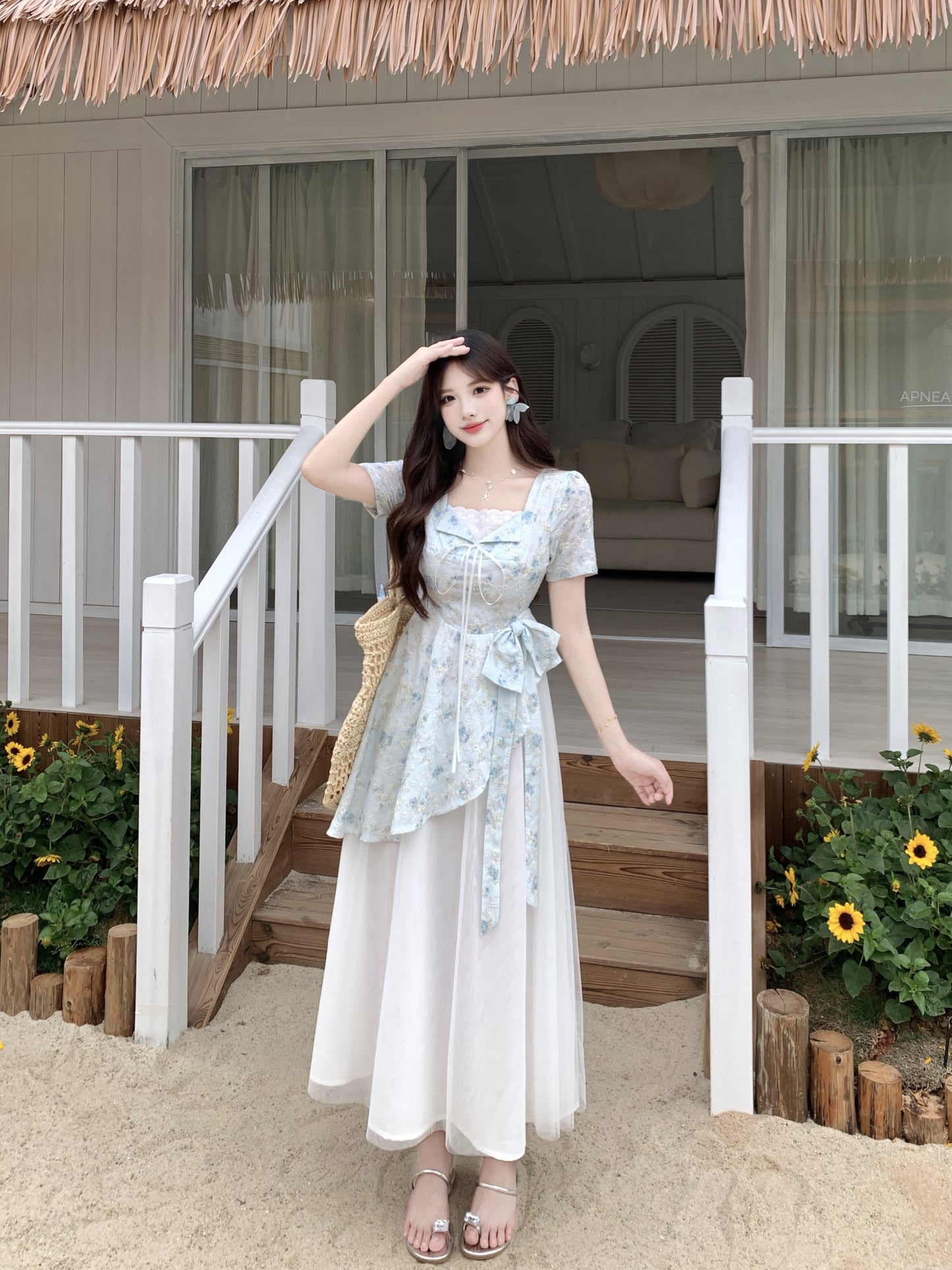 Pastle Floral Mesh Layered Dress
