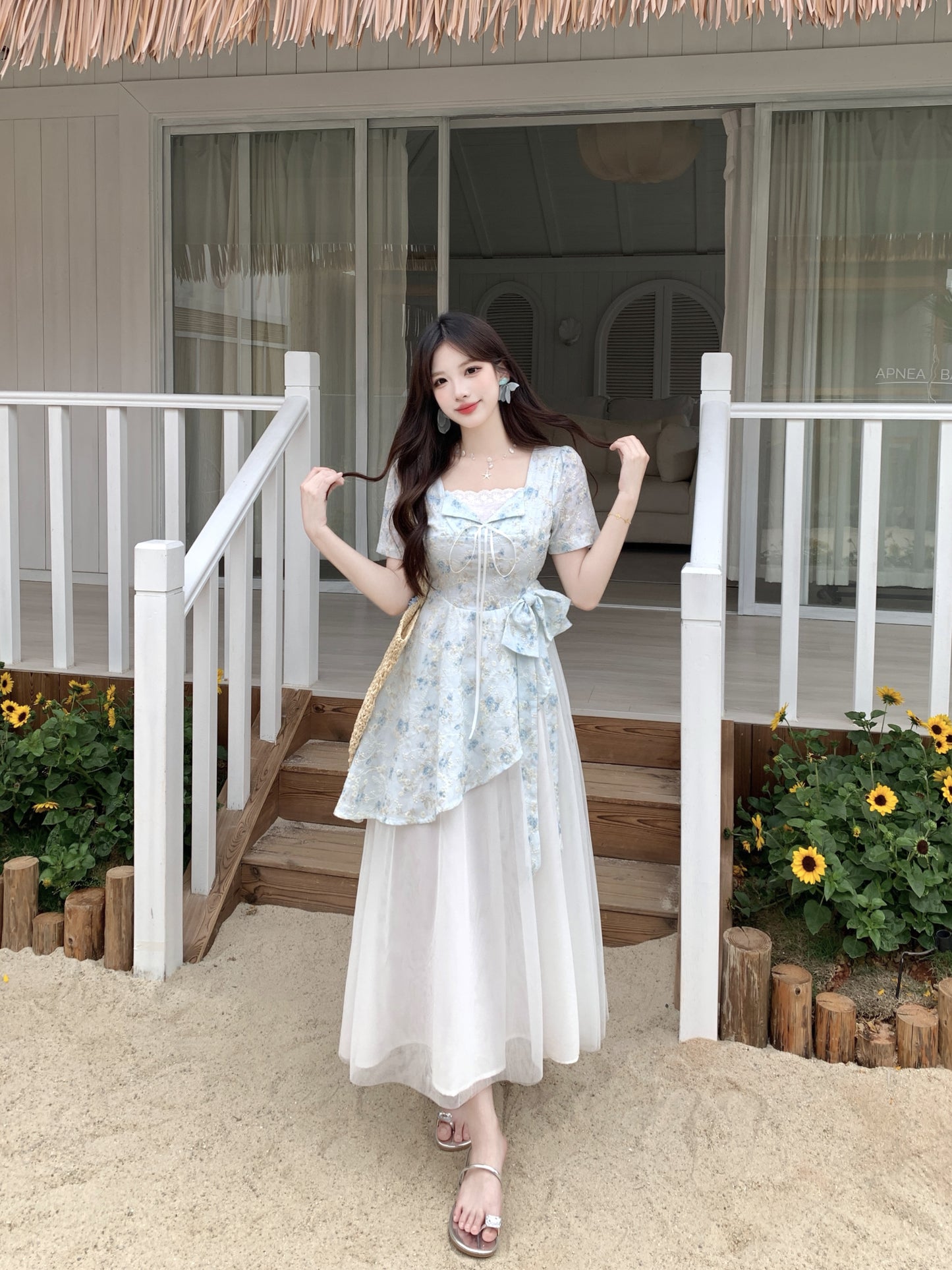 Pastle Floral Mesh Layered Dress