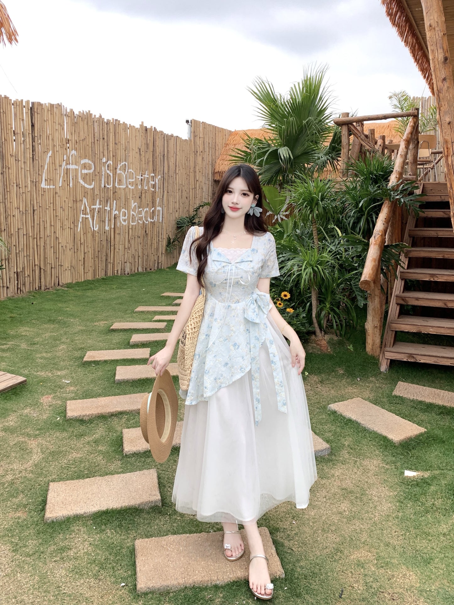Pastle Floral Mesh Layered Dress