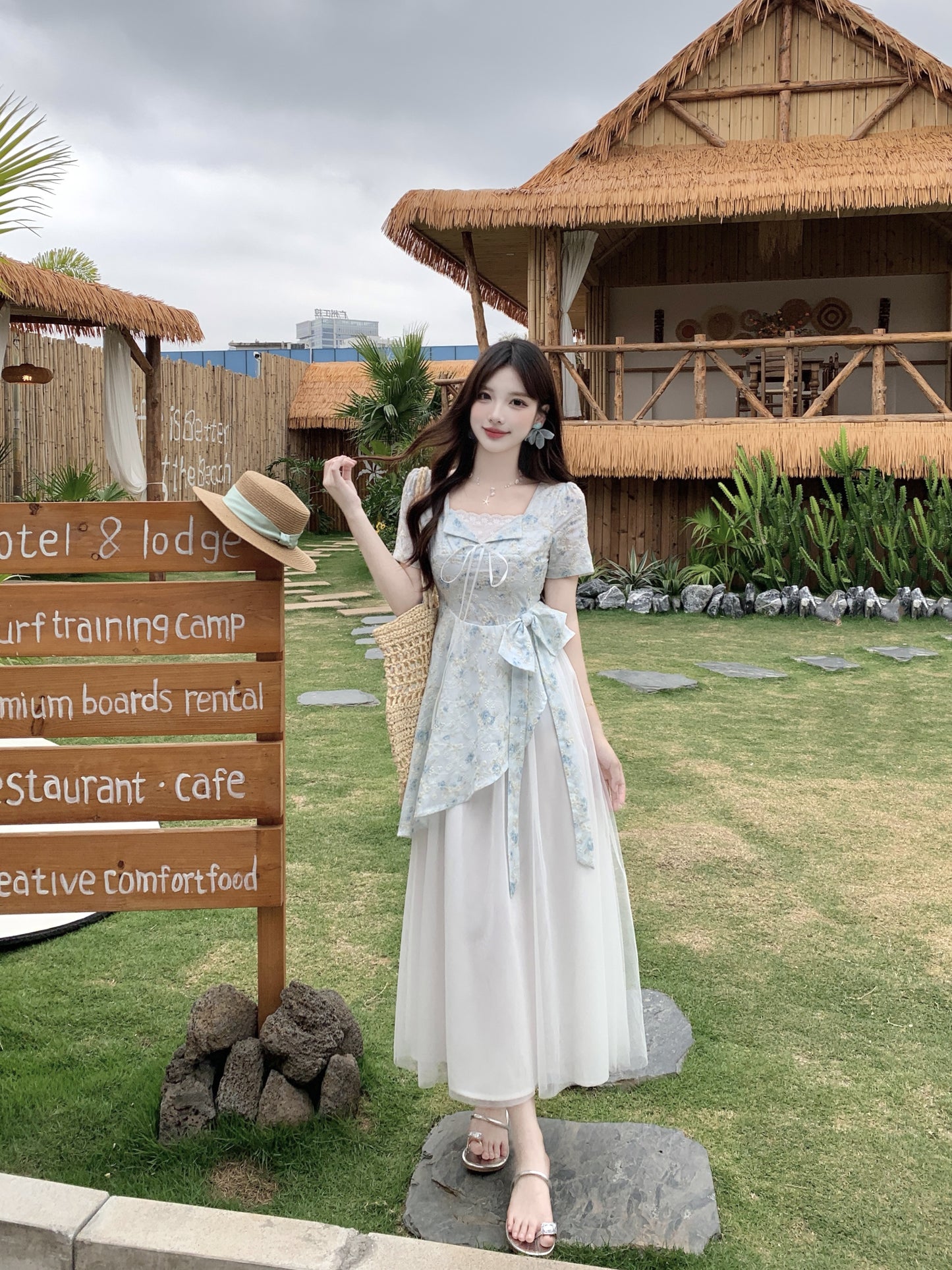 Pastle Floral Mesh Layered Dress